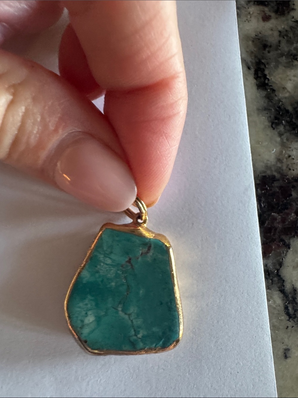 Gold-Trim Turquoise Stone Pendant Necklace - Women Jewelry